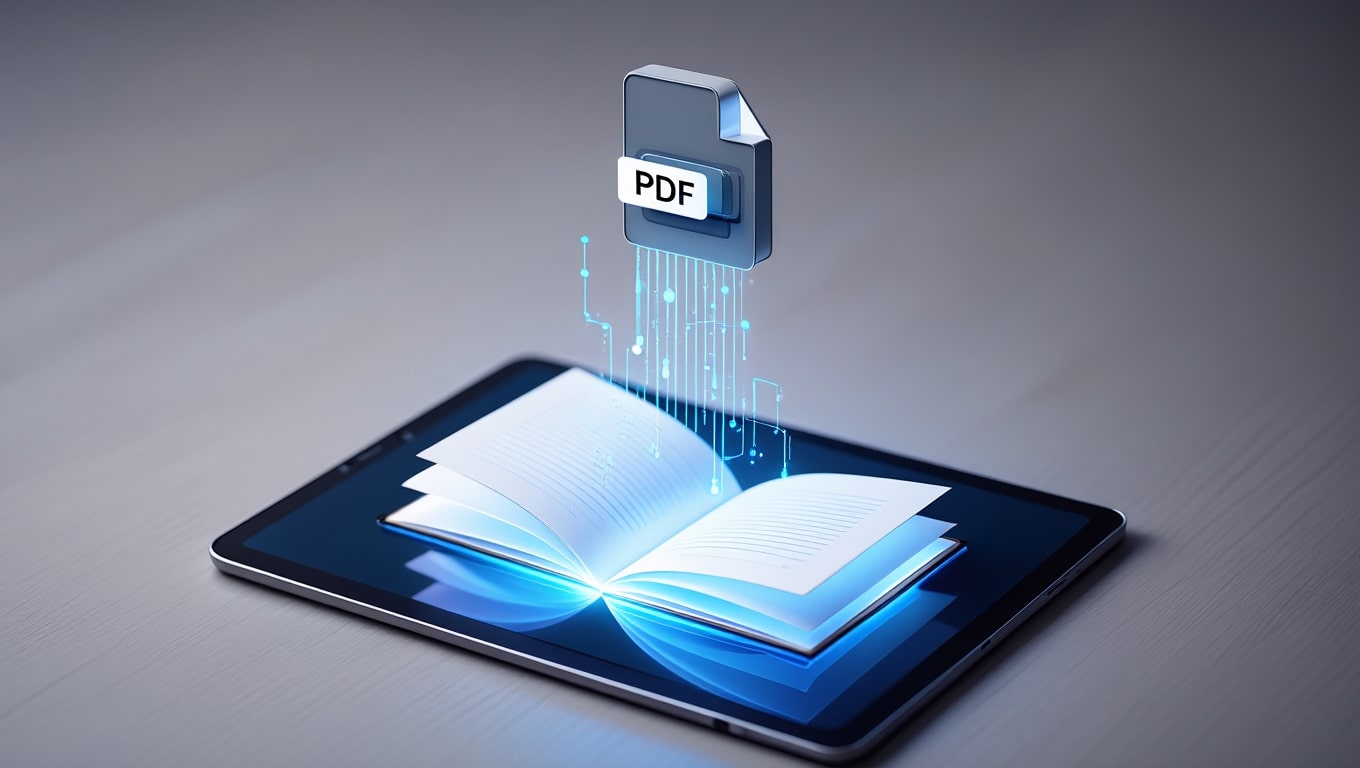 digital-book-and-pdf-file-transfer-with-glowing-data-streams