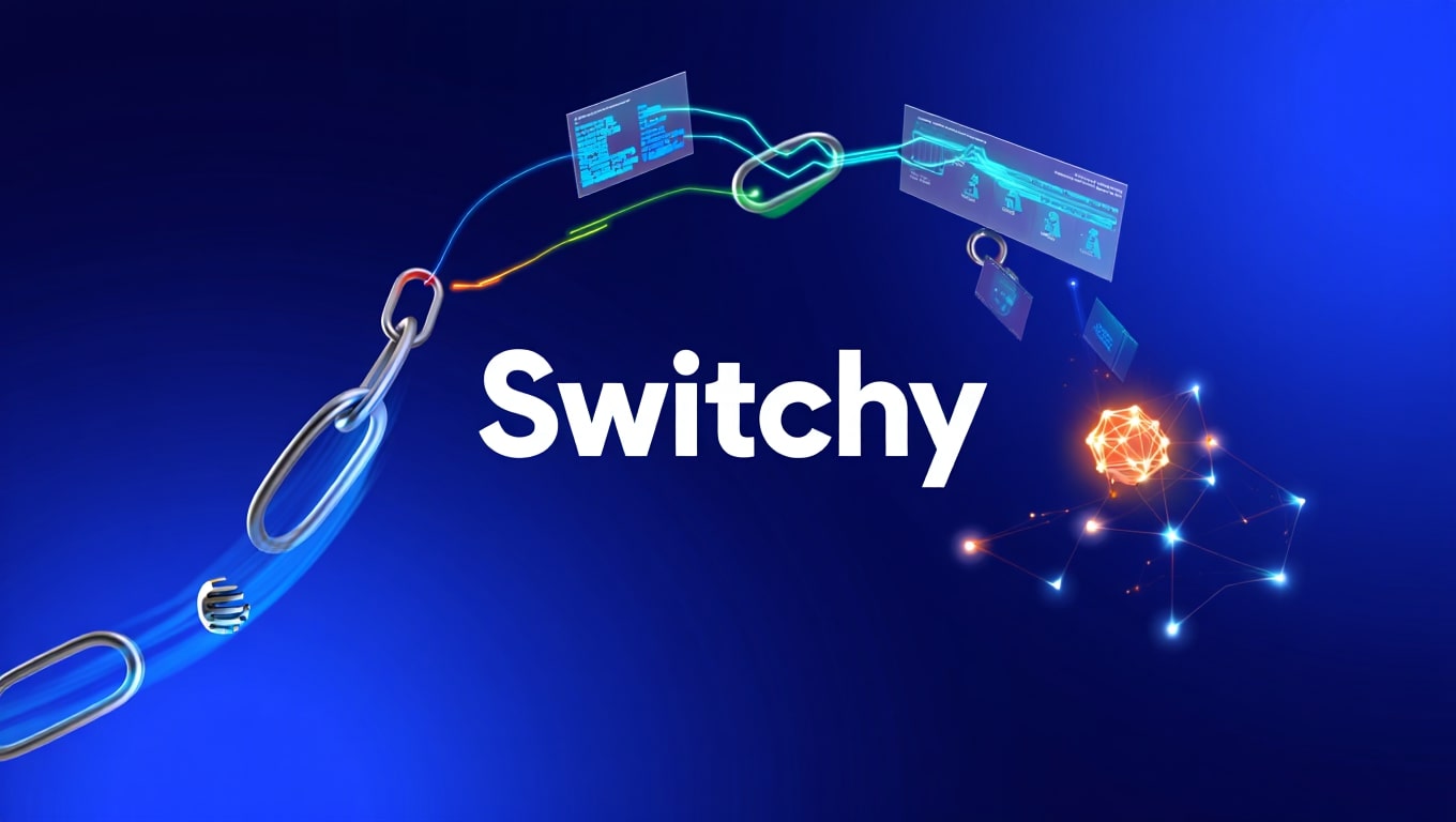 switchy appsumo-digital-network-connection-with-glowing-data-and-chain-links