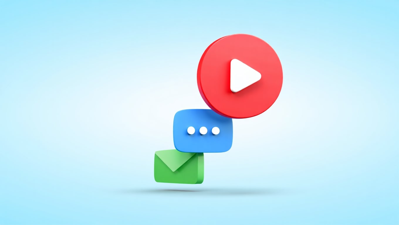 play-button-message-icon-and-envelope-on-blue-background