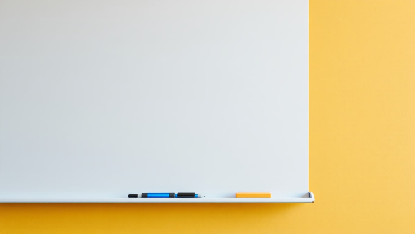 blank-whiteboard-with-marker-and-eraser-on-bright-yellow-wall