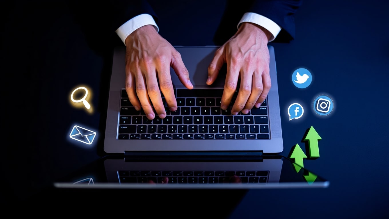 businessman-typing-on-laptop-with-social-media-icons-and-growth-arrows