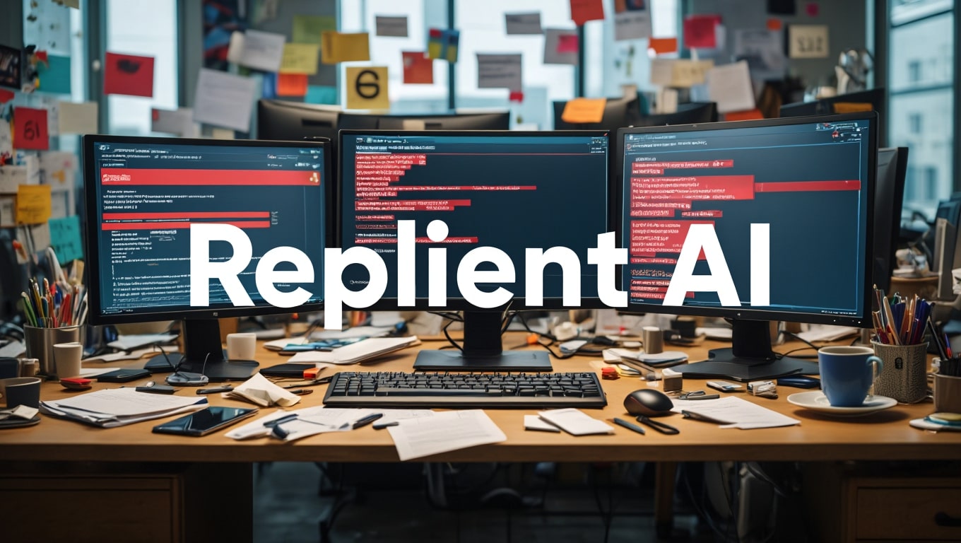replient-ai-chaotic-office-desk-with-multiple-monitors-displaying-code-and-the-word-replientai
