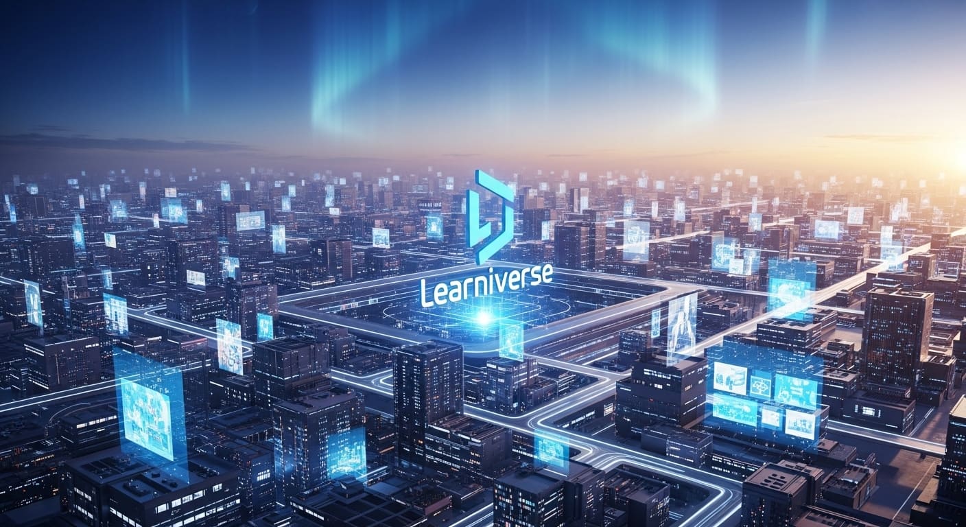 futuristic-city-with-glowing-screens-and-the-learniverse-logo