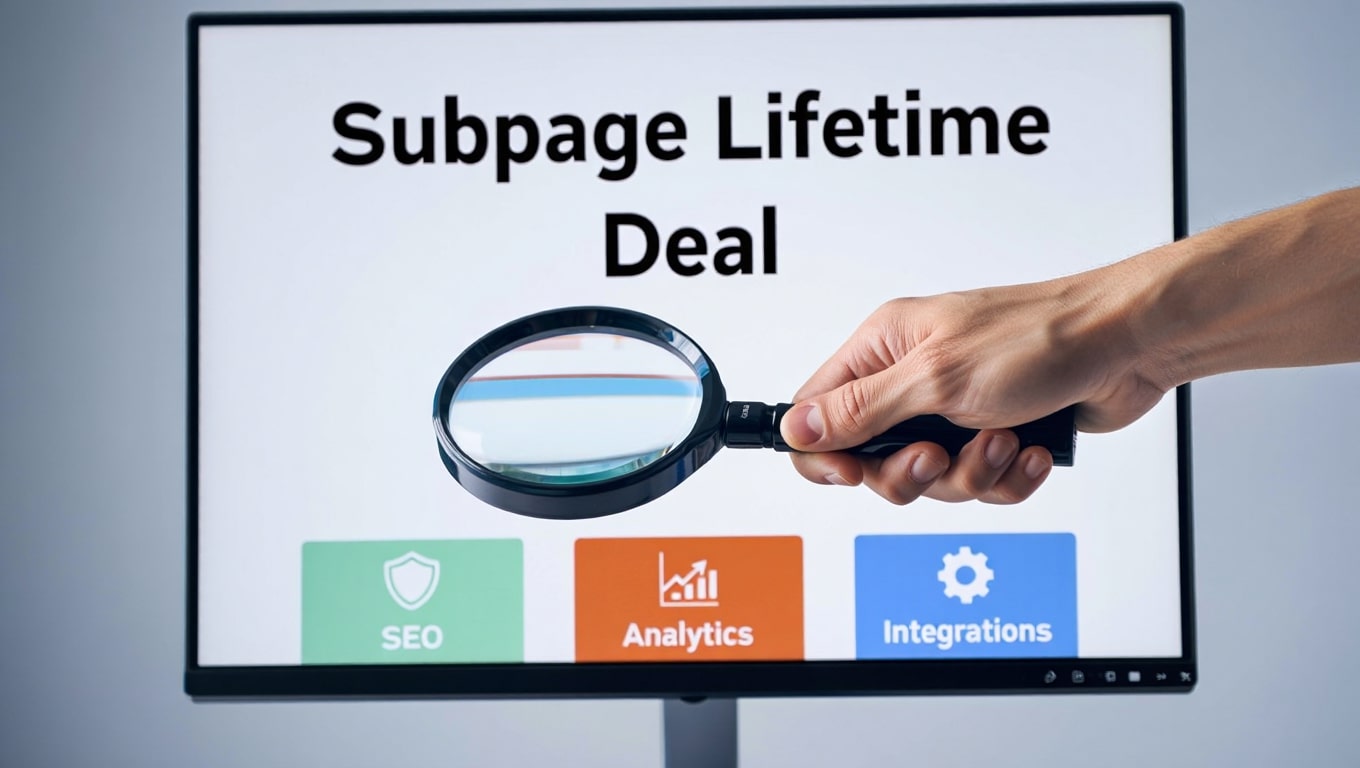 hand-holding-magnifying-glass-over-subpage-lifetime-deal-on-screen