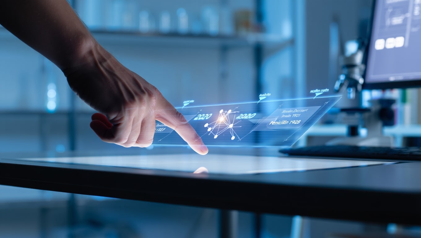 hand-interacting-with-futuristic-holographic-timeline-of-scientific-breakthroughs