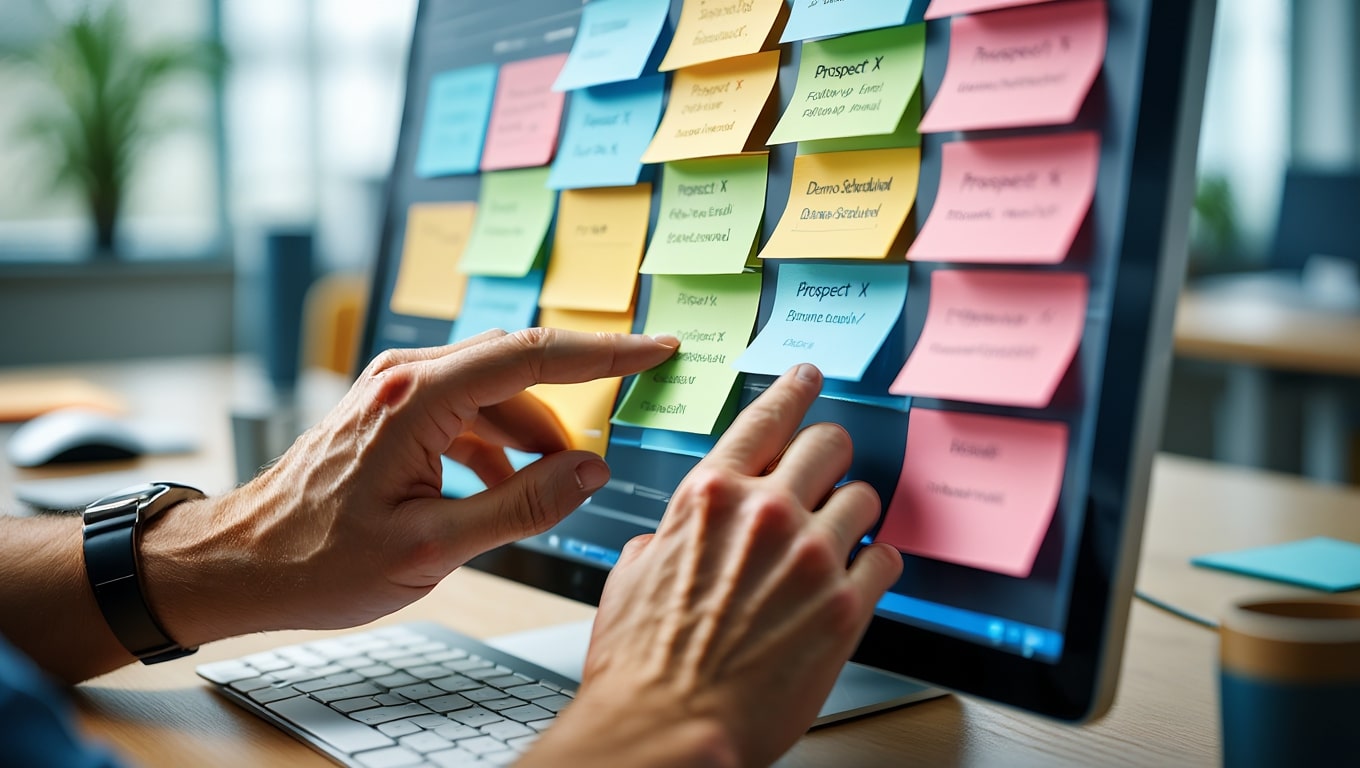 hands-organizing-sticky-notes-on-computer-screen-for-project-planning