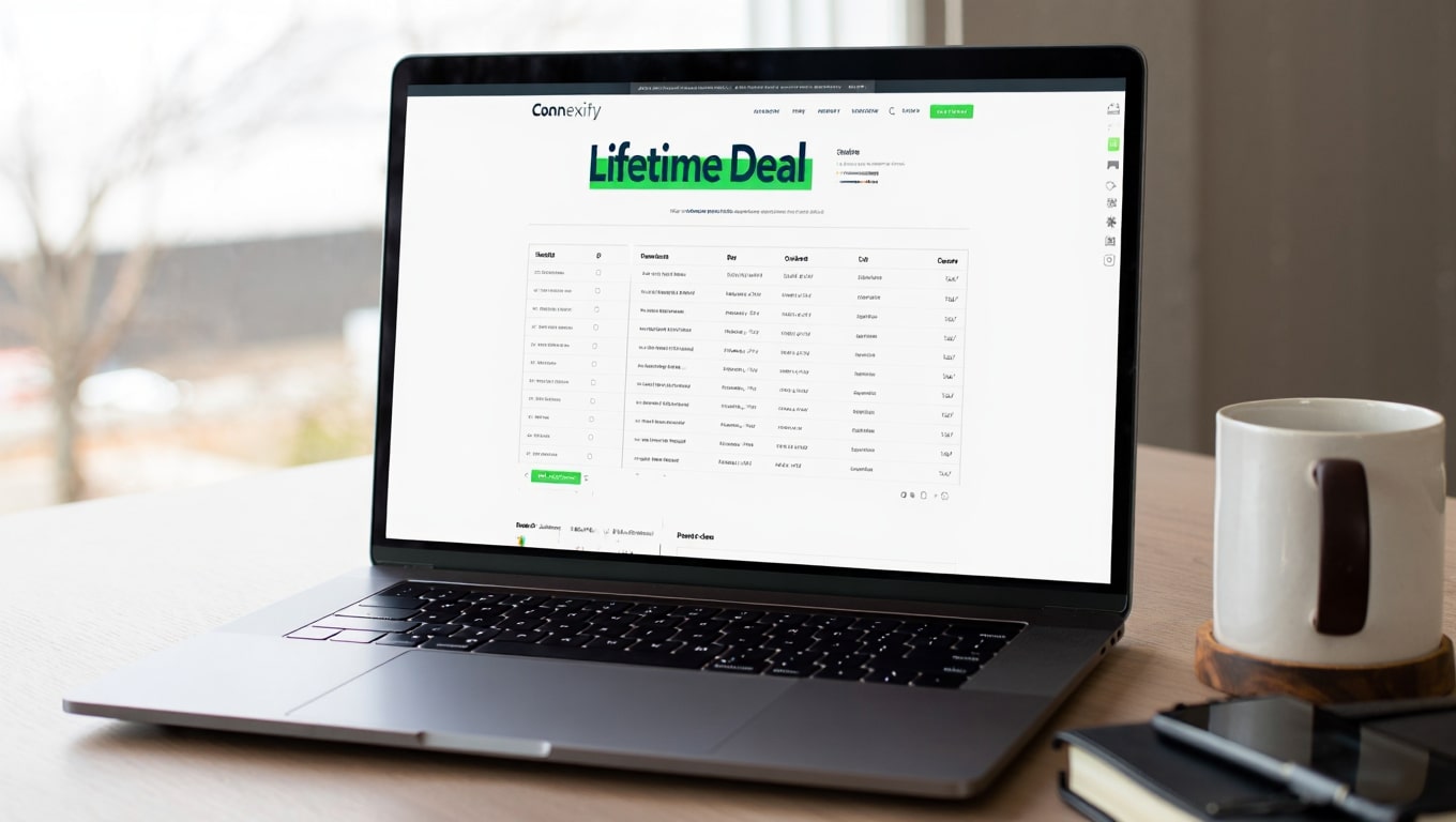 laptop-displaying-a-lifetime-deal-on-a-table-with-a-mug