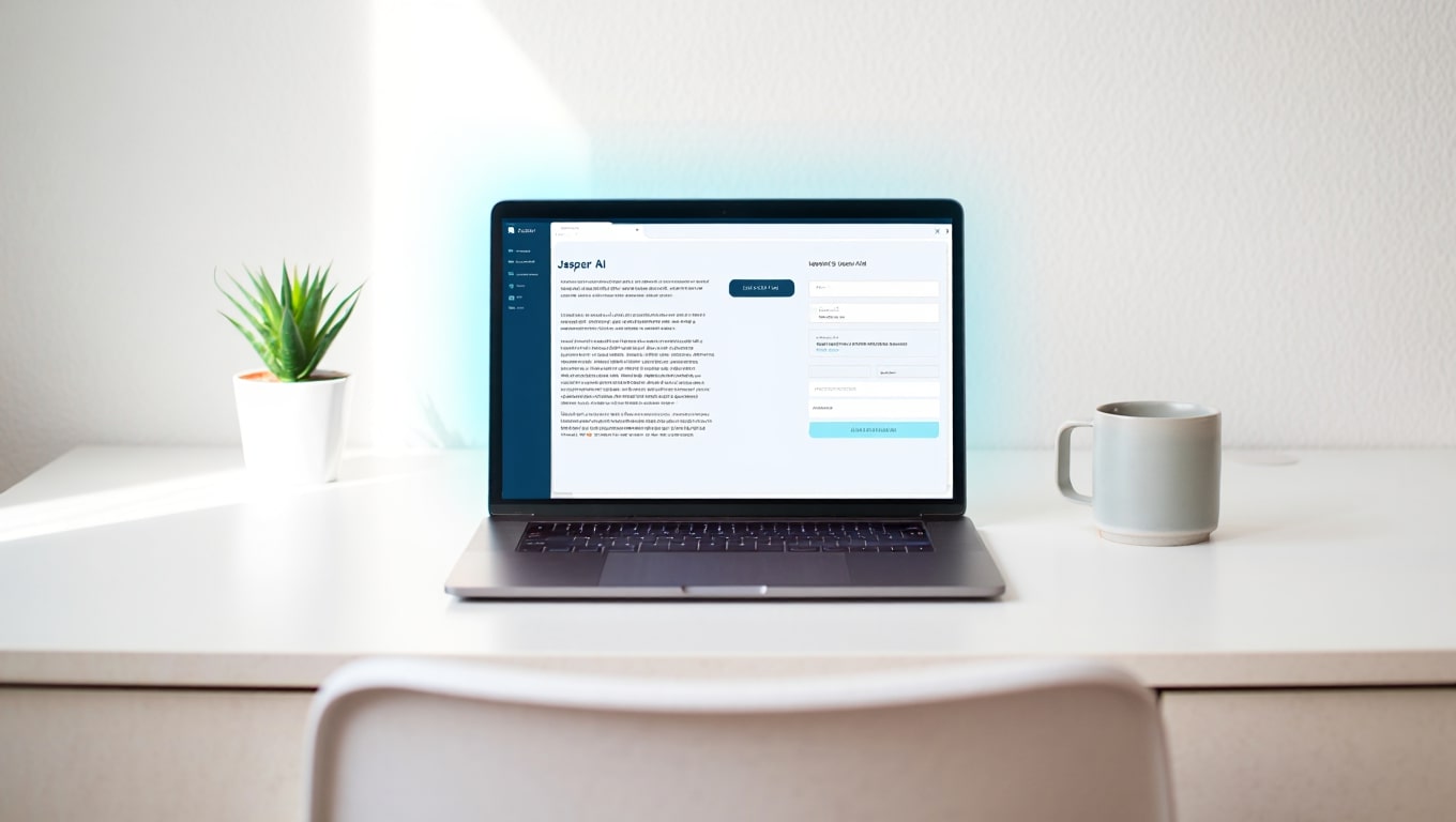 modern-laptop-displaying-website-on-desk-with-plant-and-mug