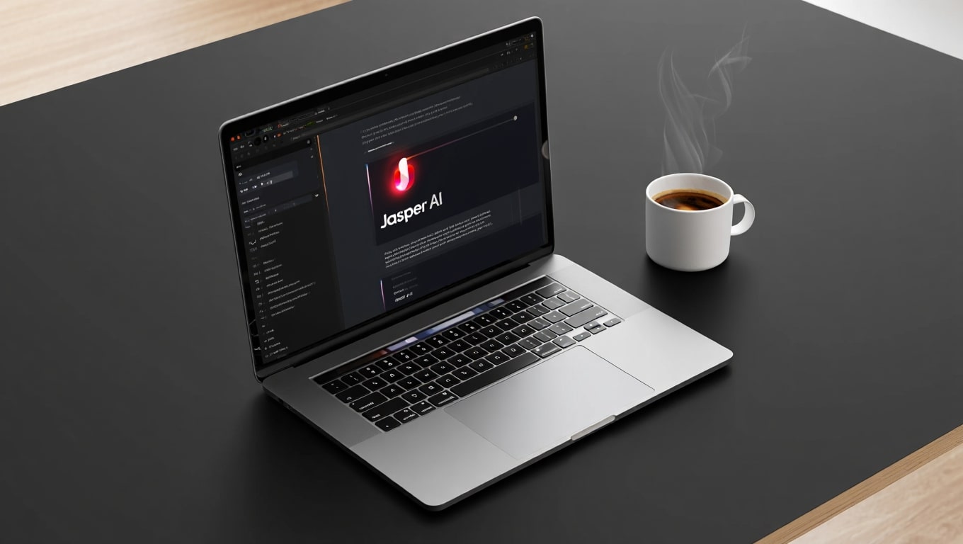 modern-laptop-with-ai-software-and-steaming-coffee-cup-on-desk