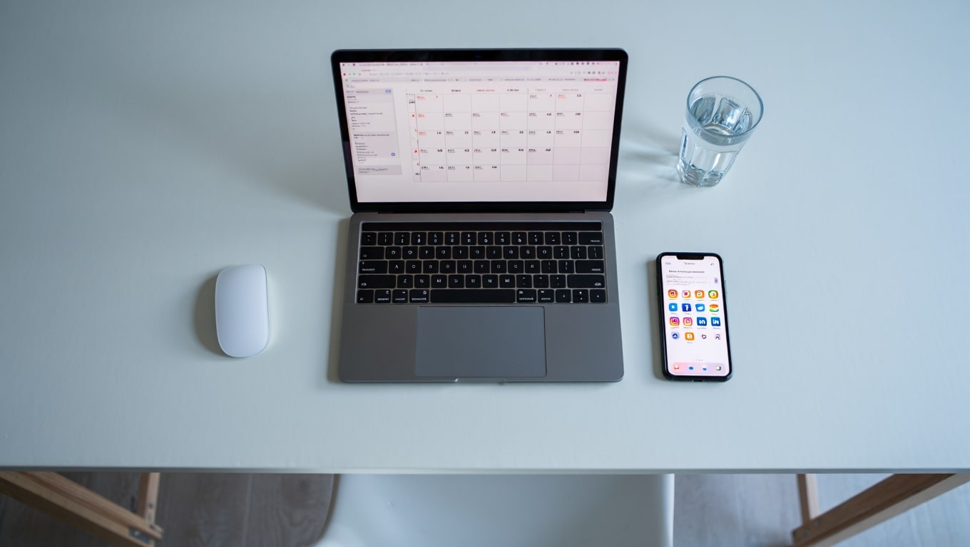 organized-desk-with-laptop-smartphone-mouse-and-glass-of-water
