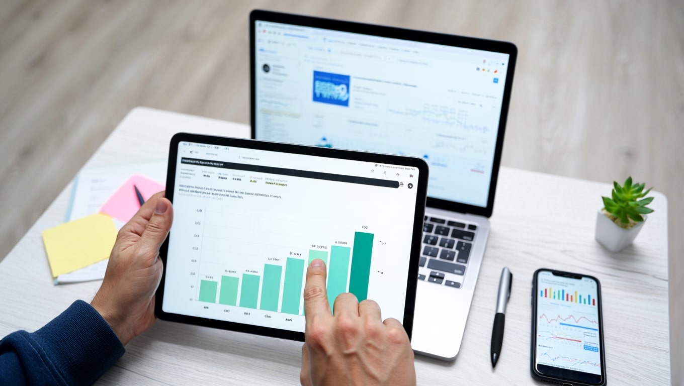 person-analyzing-financial-data-on-tablet-and-laptop-with-smartphone
