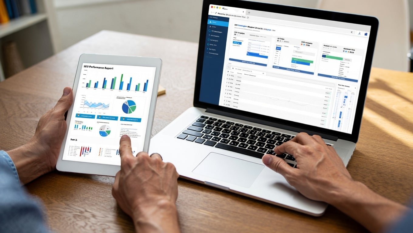 person-analyzing-seo-performance-report-on-tablet-and-laptop