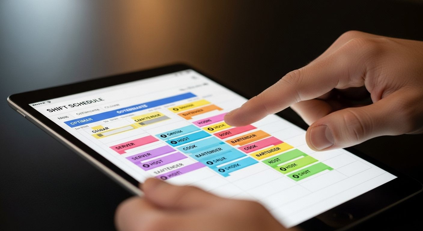 person-using-tablet-to-manage-a-colorful-shift-schedule-for-restaurant-staff